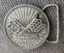 Vintage 1976 Corvette Belt Buckle Flag Logo Round 2.25" Indiana Metal Craft