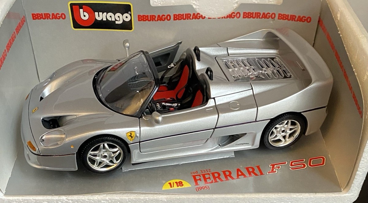 BBURAGO 1995 Ferrari F50 Convertible SILVER Diecast 1:18 Scale