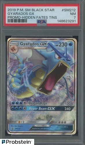 2019 Pokemon SM Black Star Promo Hidden Fates Tins #SM212 Gyarados Gx PSA 7 NM