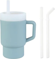 PandaEar Kids Tumbler Silicone Toddler Cup with Straw and Onesize, Blue 