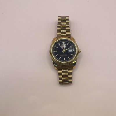 BINBOND Watch Mens Gold Tone Black Dial Day Date Quartz 30M Water Resistant