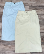 Christopher Banks Denim Maxi Skirts Blue/Yellow Cotton Back Button Size 6