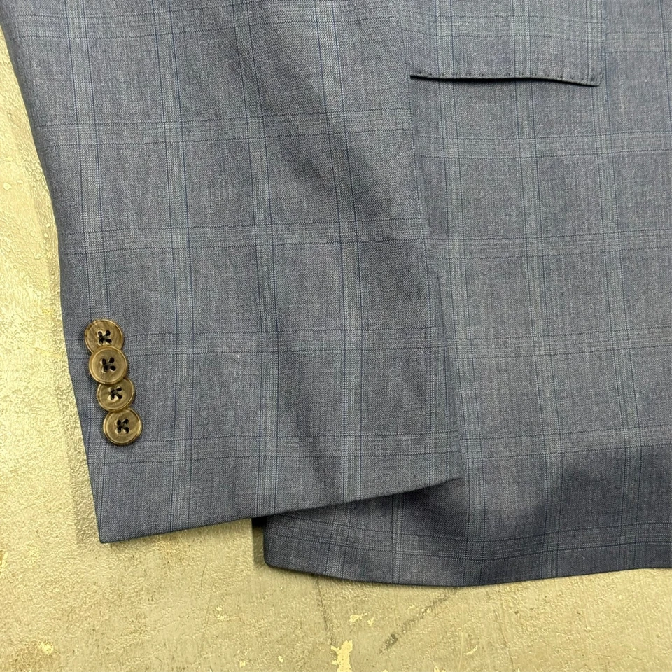 Jack Victor Blazer REDA 130s Wool Sport Coat Glen Check Blue Made in Canada 44 R - Image 3 of 4