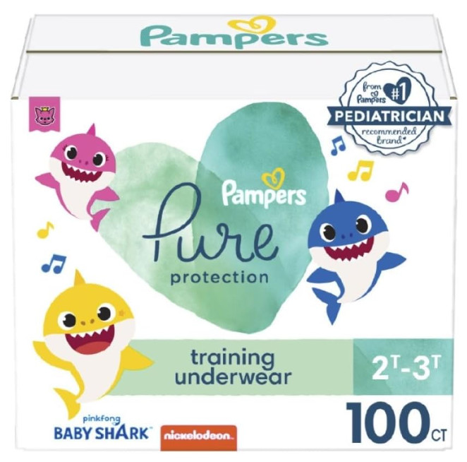 Pampers 100 Pack Pure Protection Baby Shark Unisex 2T/3T Baby Training Pants