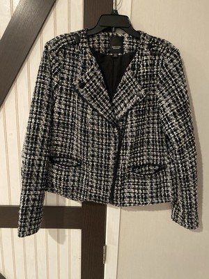 Simply Vera Verawang Blazer Jacket  XXL Zip Front Black White Snap Down Lapels