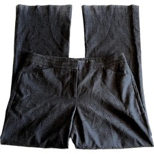 Elie Tahari Black Brocade Mid Rise Flared Leg Trousers Size 8