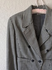 100 Wool Vintage 90s Italian Houndstooth Blazer Size Medium Black/Cream