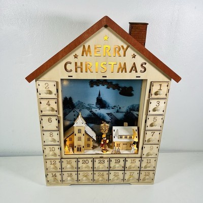 Adventskalender Lichter Frohe Weihnachten aus Holz 19 ''x 13''