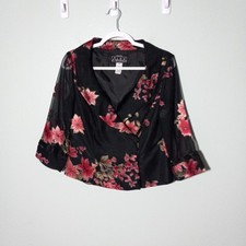 Alex Evenings Jacket size 8 Petite 8P, Black Red Floral Party Cocktail VGUC