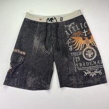 Affliction Swim Trunks Board Shorts Men  s 34 35 Fit Embroidered Open Fly