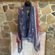 Boho Mixed Floral Print Wrap Scarf Shawl Kimono Poncho Lightweight Fringe