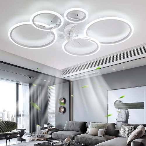 VENTILATORE DA SOFFITTO rotondo con illuminazione telecomando LED lampada da soffitto camera da