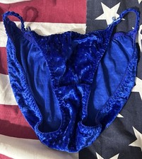 Vintage Rene Rofe Bikini Panties Soft Blue Size M Hi Cut Velour String