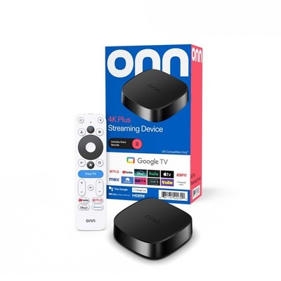 Onn 4K plus Streaming Device with Google TV   16GB Storage, 2GB RAM, Wi-Fi 6, Do