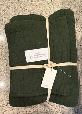 Quince Twin Linen Cotton Stitch Quilt with Sham in Pine