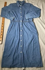 Vtg Norm Thompson Dress Womens 16 Blue Chambray USA Made Button Maxi Cottagecore