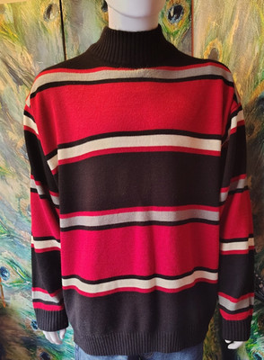 Regal Wear Mens Quality Apparel Black Red White Striped Extra Warm Sweater 3 XL