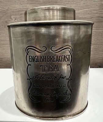 Vintage 1990s English Breakfast Tea Oval Heavy Tin Silver Plated 5.75 