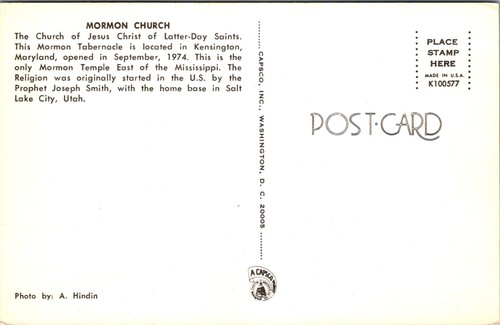 carte postale c1960 vue extérieure église mormone saints des derniers jours Kensington Maryland - Photo 2/2