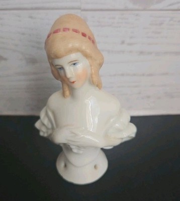 Antique Porcelain  3'' Half Doll Pin Cushion Torso Porcelain Germany 3380