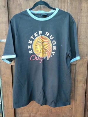 Vintage Exeter Rugby Chiefs Logo schwarz getrimmt blau Shirt schwere Baumwolle Größe XL
