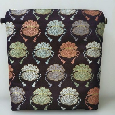 Obi Pure Silk FUKURO OBI Good Condition Drawstring Bag Arabesque Gold Thread Foi