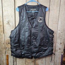 Diamond Plate XL Black Leather Biker Vest Eagle Patch Lace Side Motorcycle