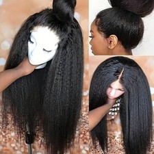 Long Natural Black Yaki Straight Lace Front Wigs Pre Plucked for Women Daily Use