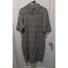 Chaps Houndstooth High Quality Soft Knit Career Dress Sz XL Office Black White
