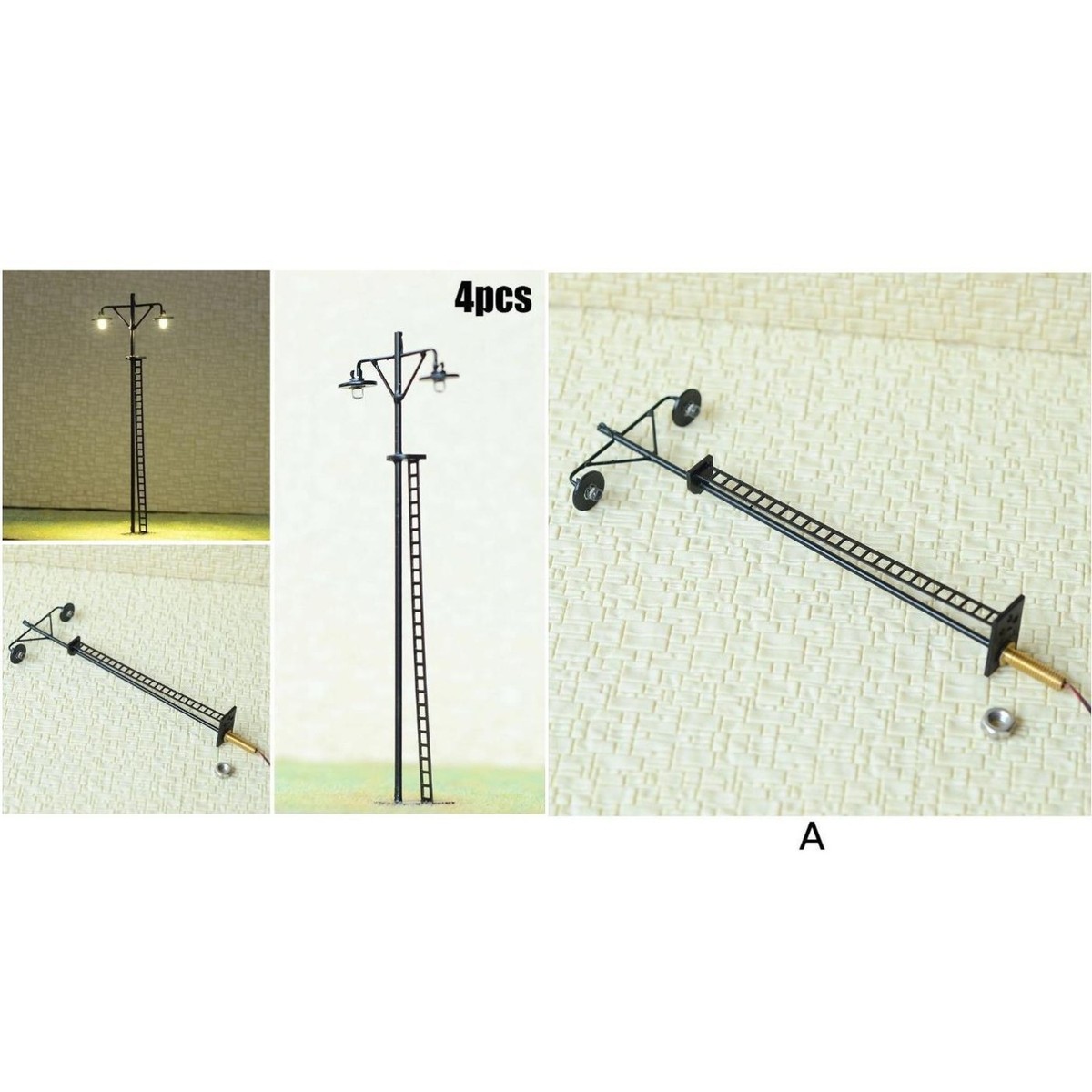 5 X OO / HO Scale Street Bracket Light Model Wall Lamp Posts LED Building #W47BG - Foto 8