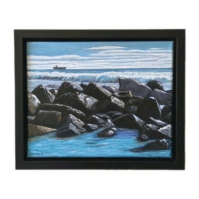 Framed 8 X 10 Original Canvas Coronado Island Seascape Painting Ocean Rocks 
