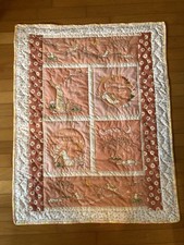 Baby Quilt Handmade NEW Pink Bunny Nature Girl 37x47  Cotton