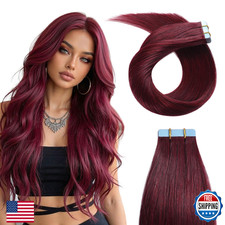 YILITE 18" 50g Red 99J Remy Human Hair Tape-In Extensions 20Pcs