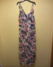 Boohoo Floral V-Neck Ruffle Midi Slip Dress Sleeveless Strappy UK 16