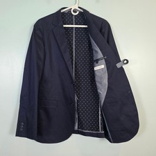 James Campbell Mens Navy Blue Blazer Sport Coat Polka Dot Lining Elbow Patches M