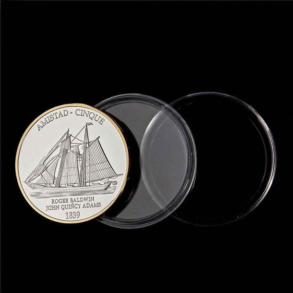 50PCS Commemorative USA Challenge Coin Gold &Silver 1839 Civil War Boat Amistad - Image 3 of 4