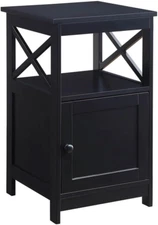 Oxford End Table with Storage Cabinet and Shelf, Black
