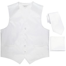 New Men's formal wedding Slim Fit Tuxedo vest Waistcoat necktie  hankie white