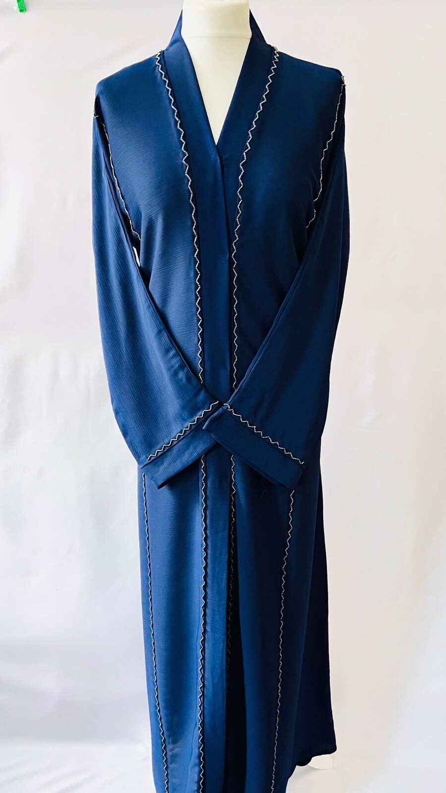 Navy Blue Front Open Dubai Abaya With Beadwork, Matching Scarf And Belt Size 54 image 7