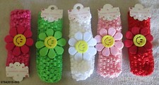 CLOSEOUT 7 NEW SETS GIRL CROCHET STRETCH HEADBAND / FLOWER / SUNSHINE / 1 1/2"