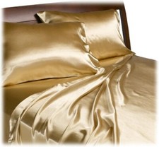 Satin Charmeuse Sheet Set Soft Silk Feel Bedding 4 Pcs Luxury Gold QUEEN, NEW