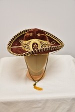 VINTAGE PIGALLE RUST VELVET AND GOLD MEXICAN SOMBRERO HAT CHILD