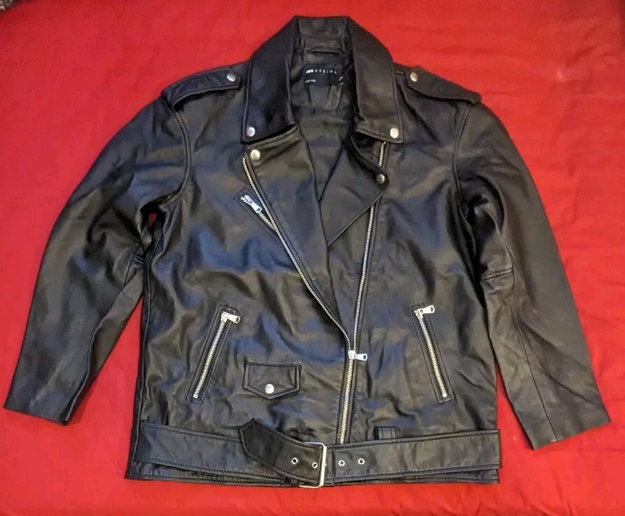 ASOS DESIGN Tall Oversized Premium Real Leather Biker Jacket In