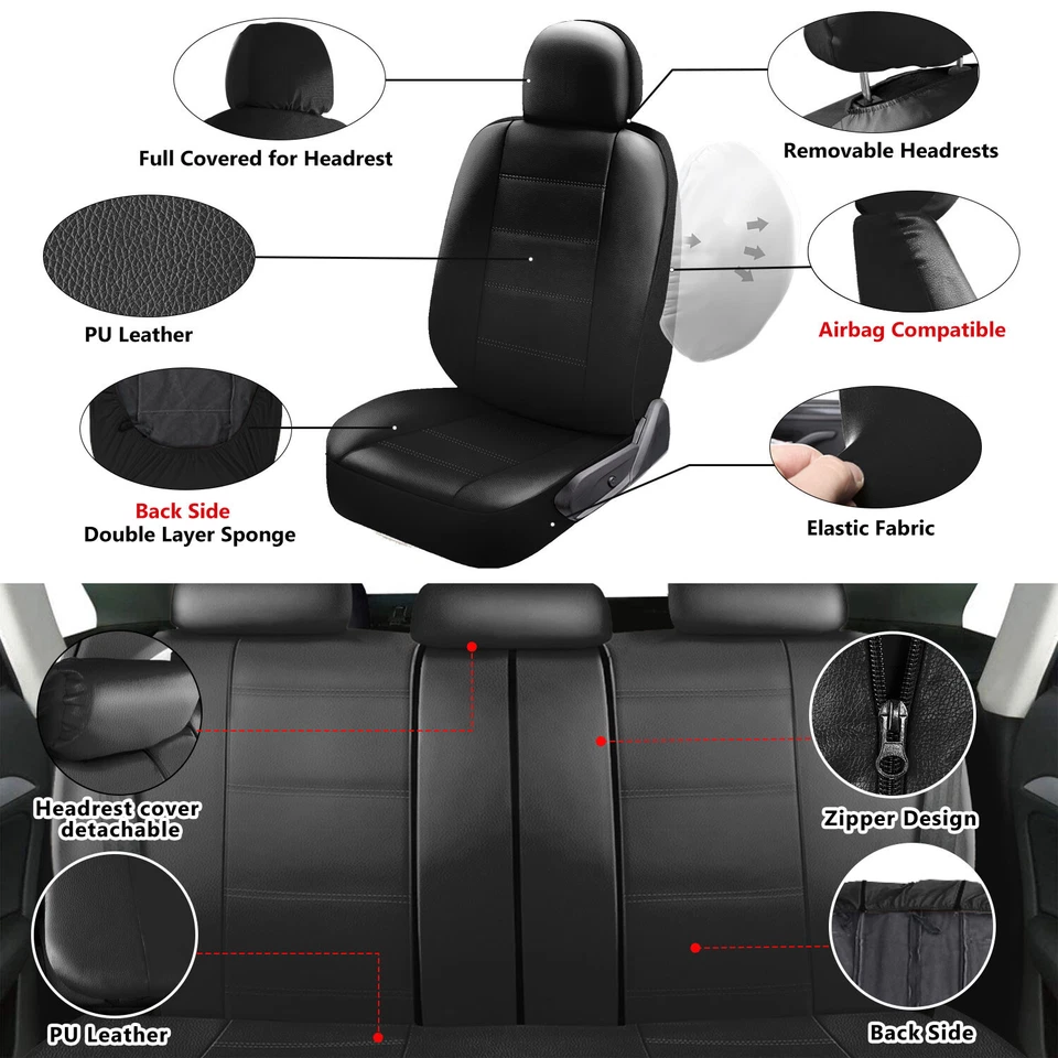 9PCS Car Seat Covers PU Leather Waterproof Protector Universal Full Set 5-Seats Foto 3 de 4