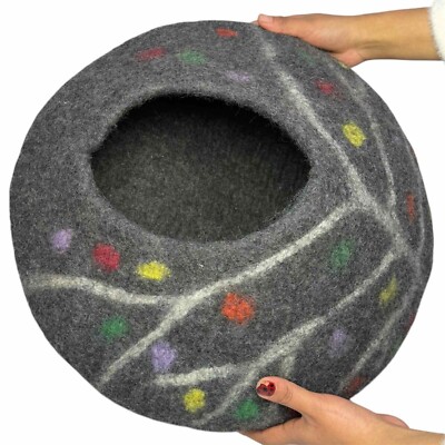 Handmade Pink Cocoon Cat Bed - Cozy Felted Cat Cave - Cat Cocoon felt
