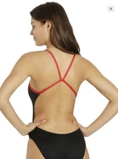 TYR Women’s 34 Hexa CutOut Fit Swimsuit, NWT Black/Red RTL $80