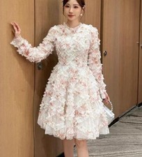 Women's 2024 A-line flowers mesh sweet Fresh high waist Sweet Gril Short dress