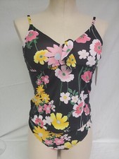 Hobie Kid Girls Black Floral-Print Two-Piece Tankini Set Swimwear Size 12   