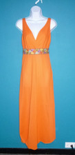 Vtg 60s 70s BRIGHT Orange Nylon Goddess Style Long NIghtgown Sz S/M