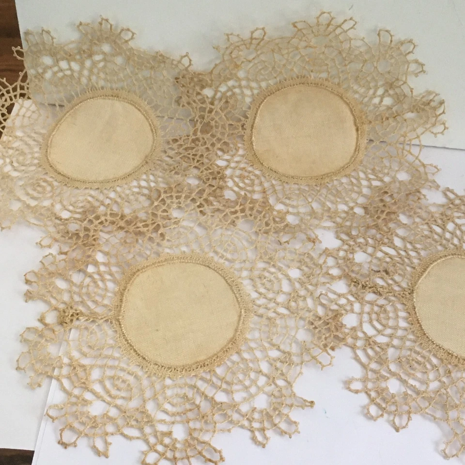 Tapetes redondos 100 % hechos a mano de encaje crudo 4 piezas boda novia 6" Foto 2 de 3